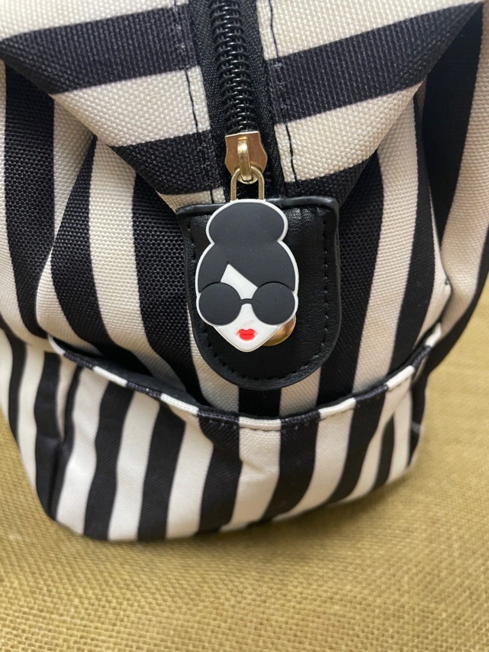 Alice + Olivia Black and White Striped Travel Duffel
